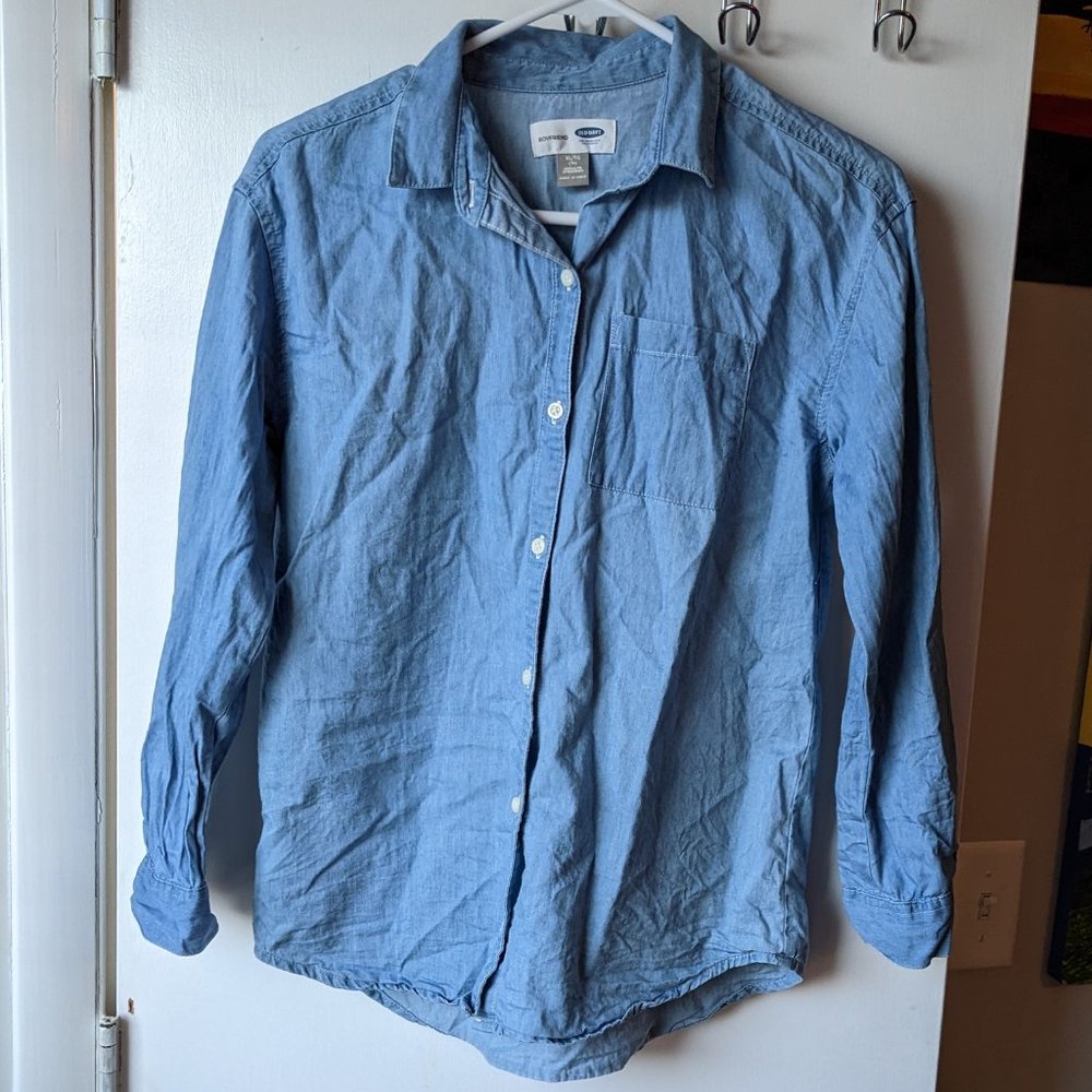 Old Navy Blue Button Down Boyfriend Shirt Size XL (14)